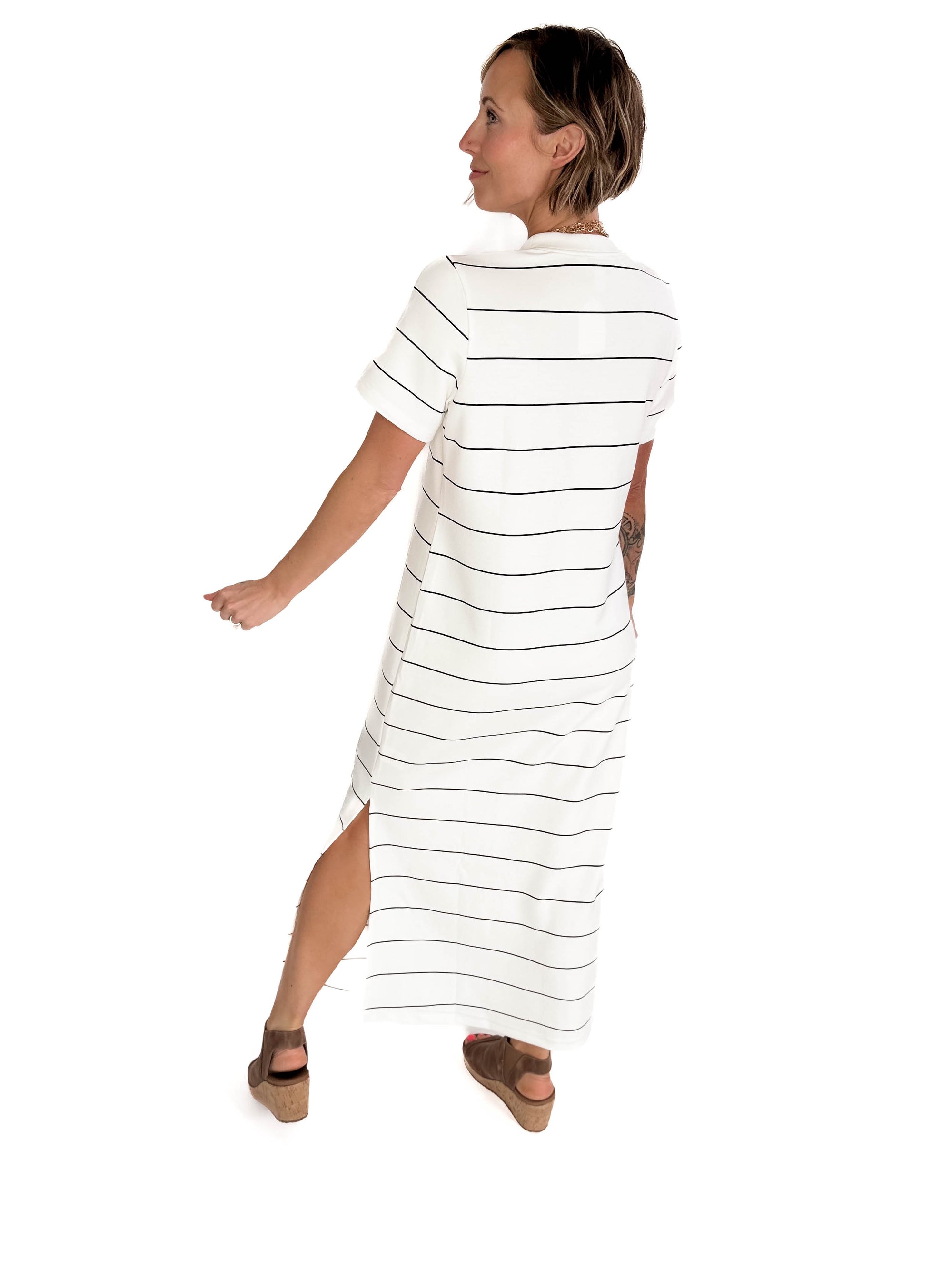 Dominica Stripe Scuba Maxi Dress- CREAM/BLACK