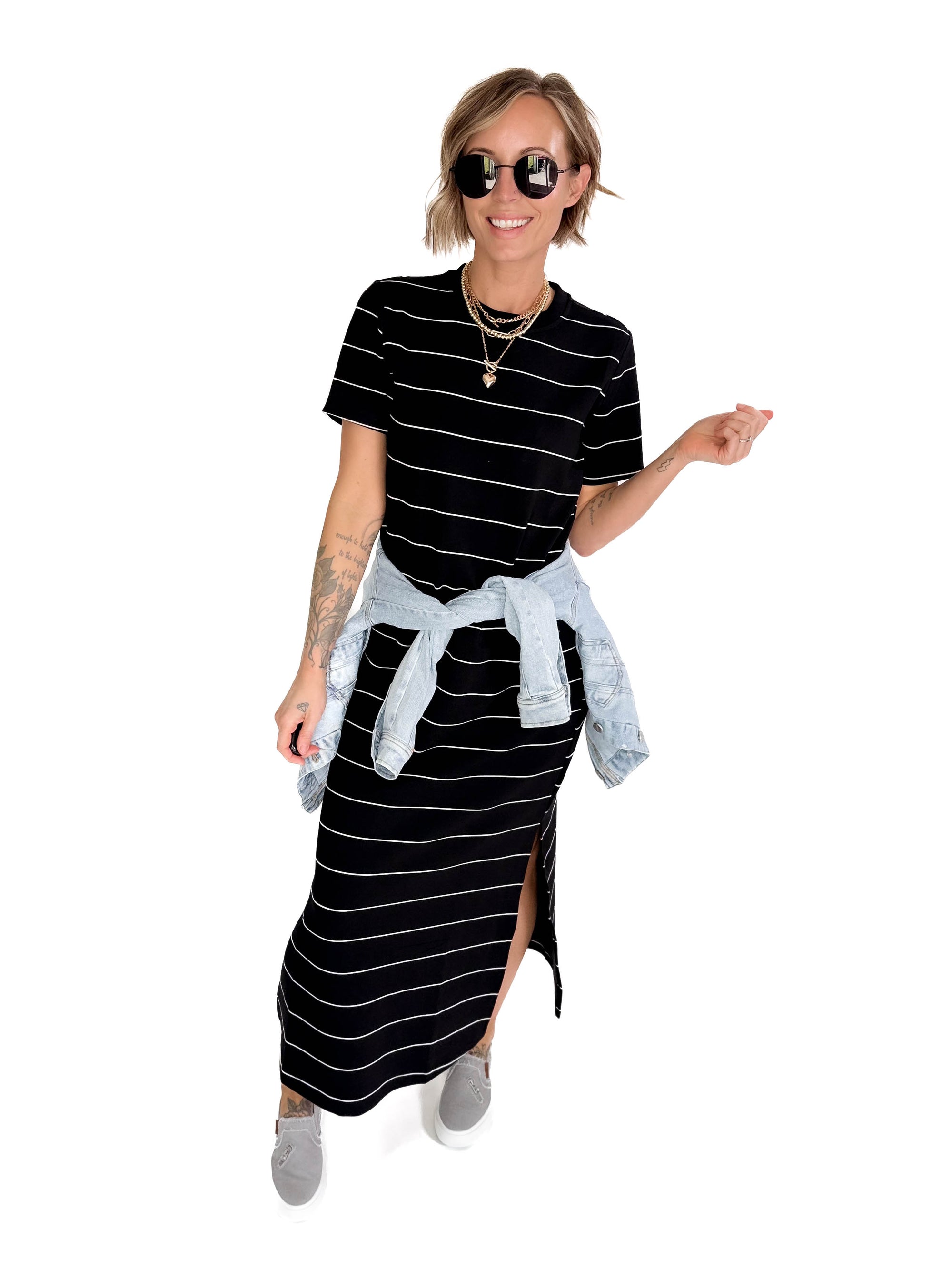 Dominica Stripe Scuba Maxi Dress- BLACK/CREAM