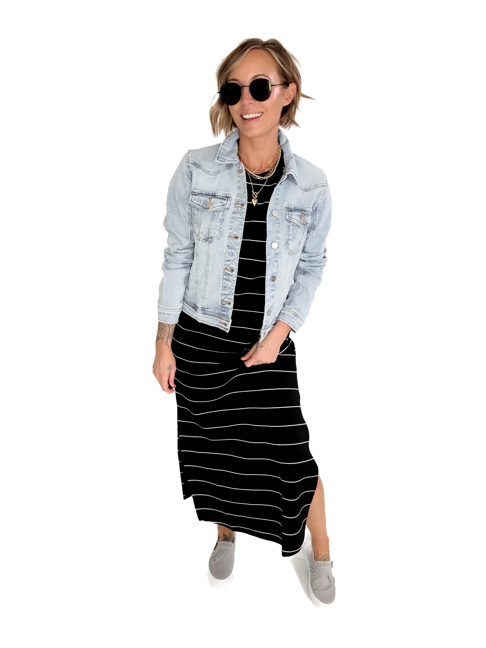 Dominica Stripe Scuba Maxi Dress- BLACK/CREAM