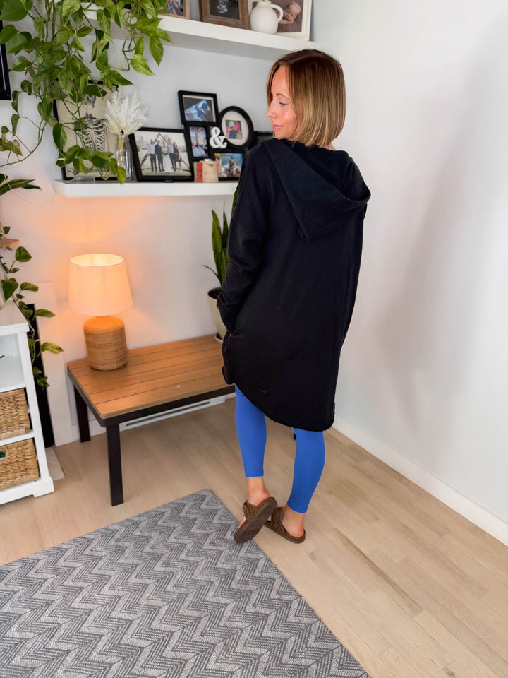 MONO B Whistler Longline Hoodie Cardigan- BLACK