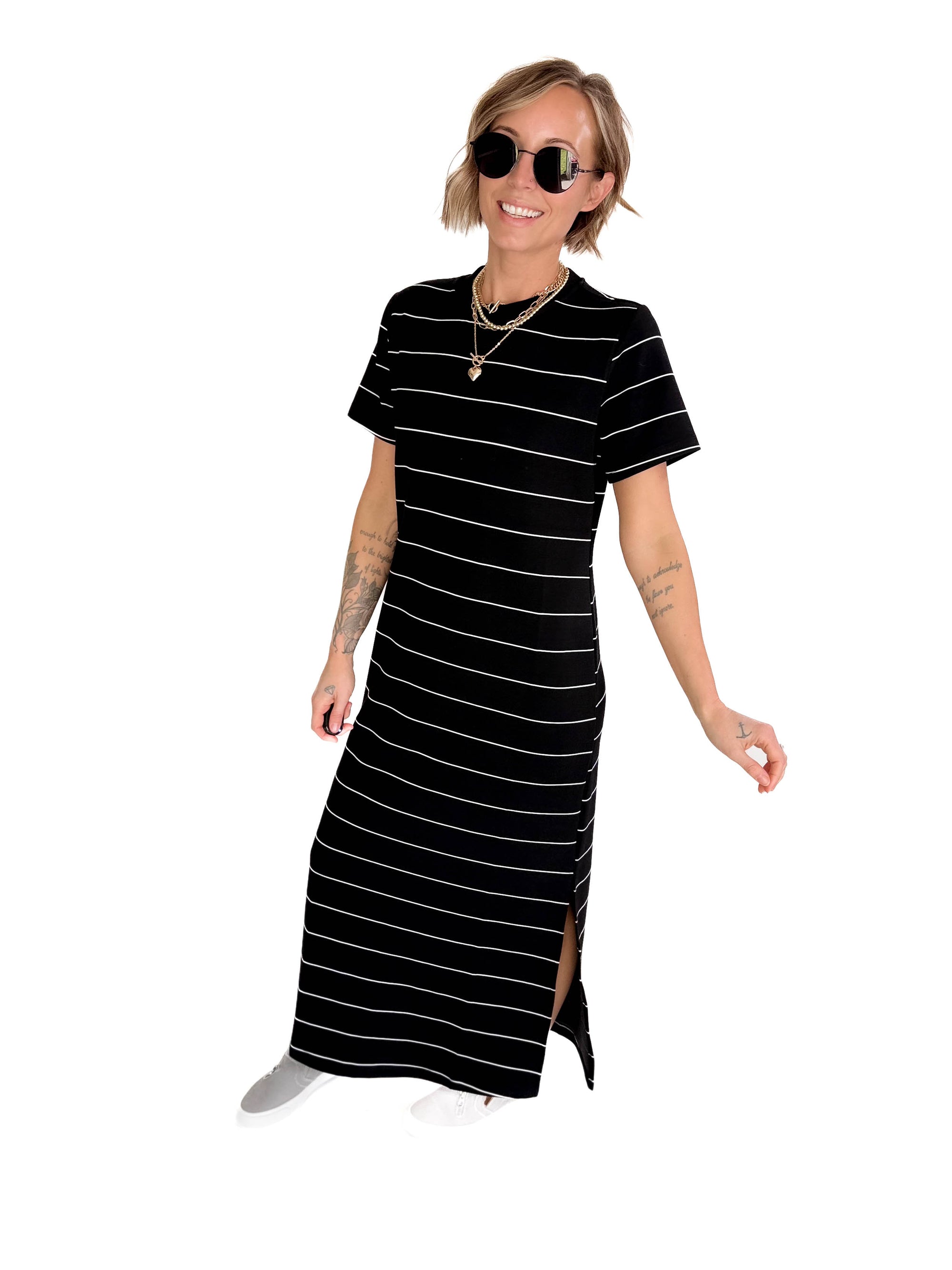 Dominica Stripe Scuba Maxi Dress- BLACK/CREAM
