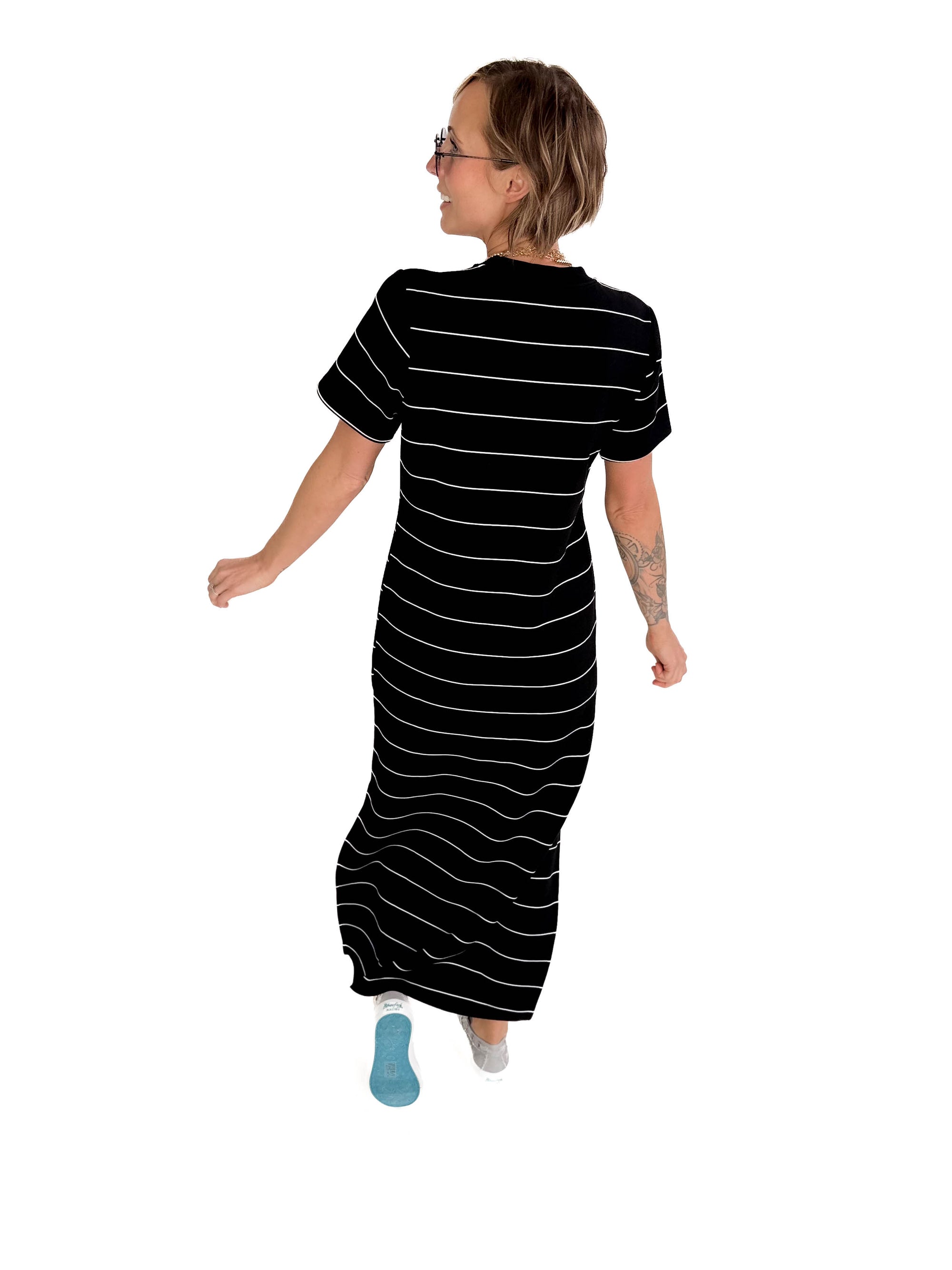 Dominica Stripe Scuba Maxi Dress- BLACK/CREAM