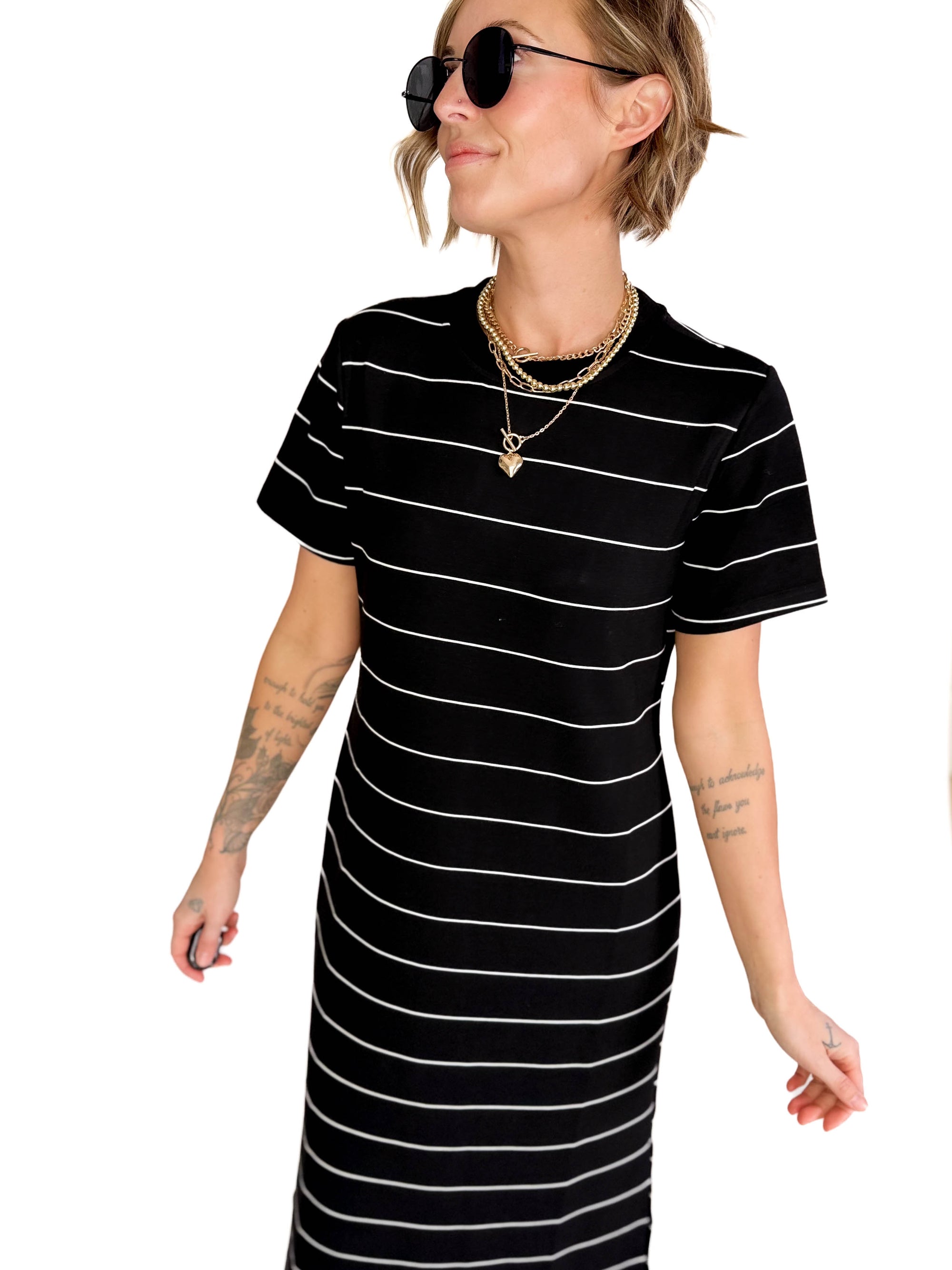 Dominica Stripe Scuba Maxi Dress- BLACK/CREAM