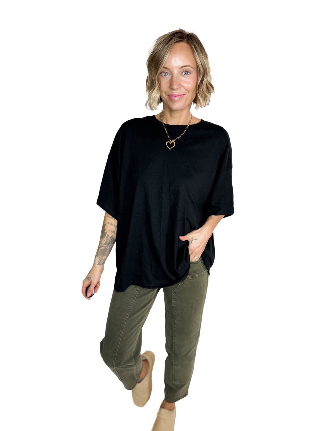 Snow Cap Oversized Cotton Tee- BLACK