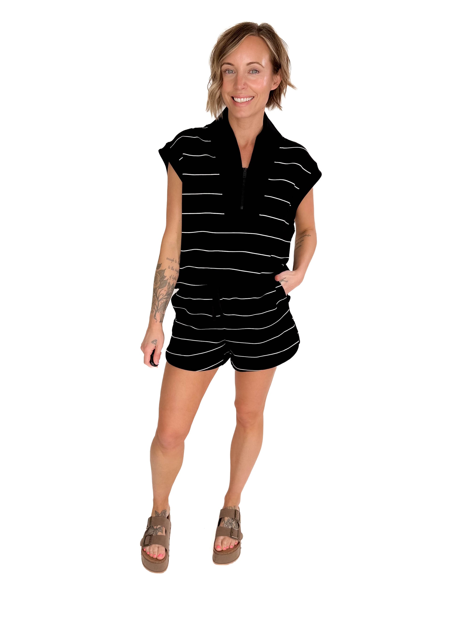 Janelle Scuba Stripe Shorts- BLACK/CREAM