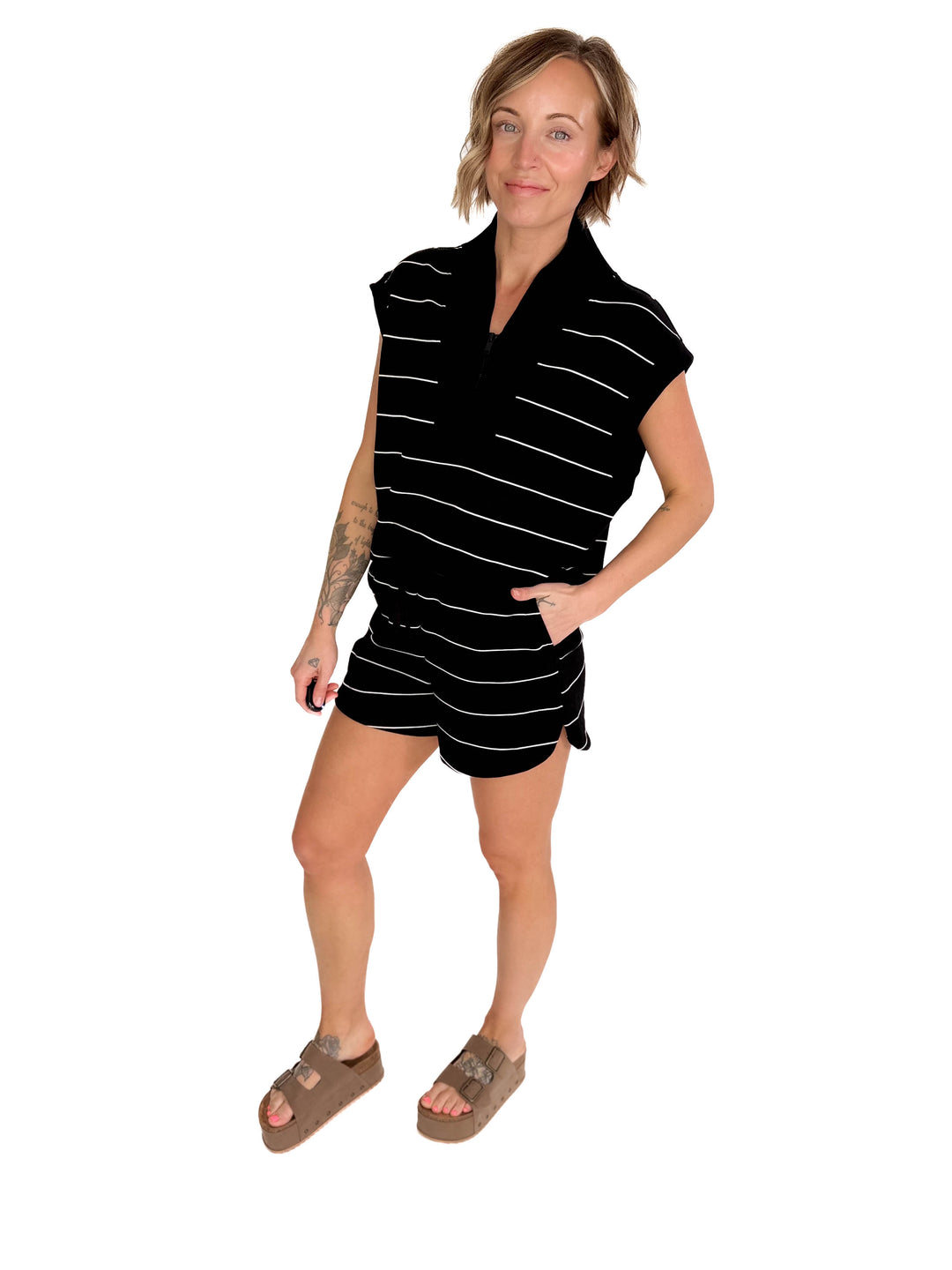 Janelle Scuba Stripe Shorts- BLACK/CREAM-FINAL SALE