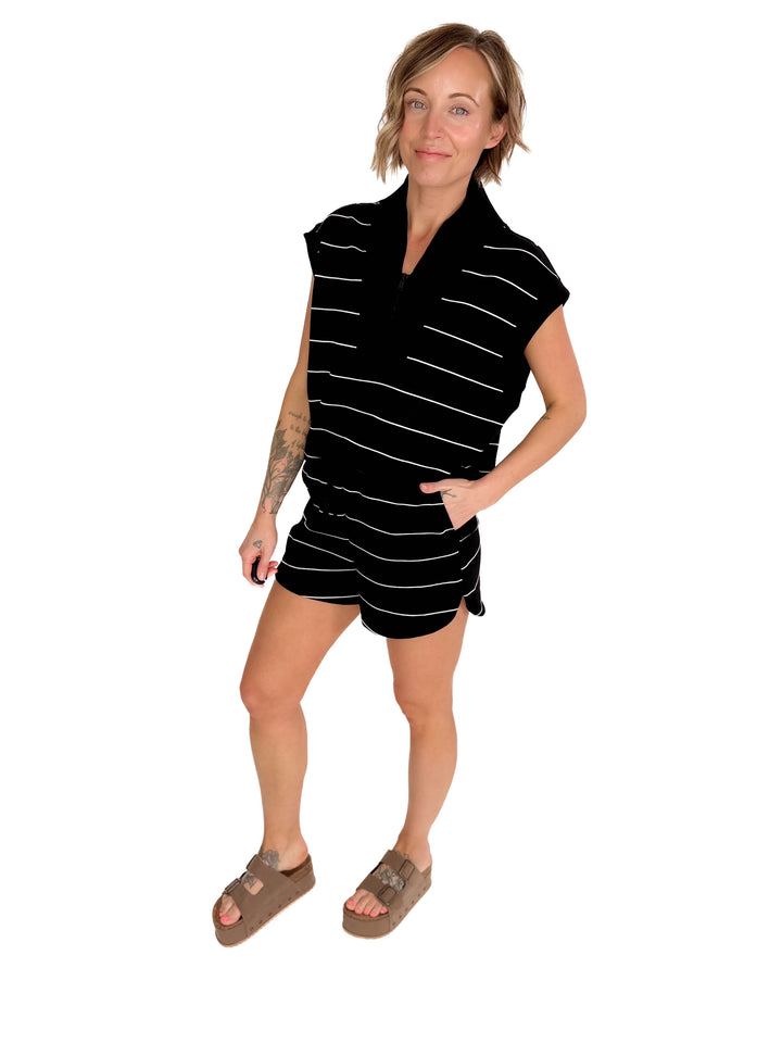 Janelle Scuba Stripe Shorts- BLACK/CREAM-FINAL SALE