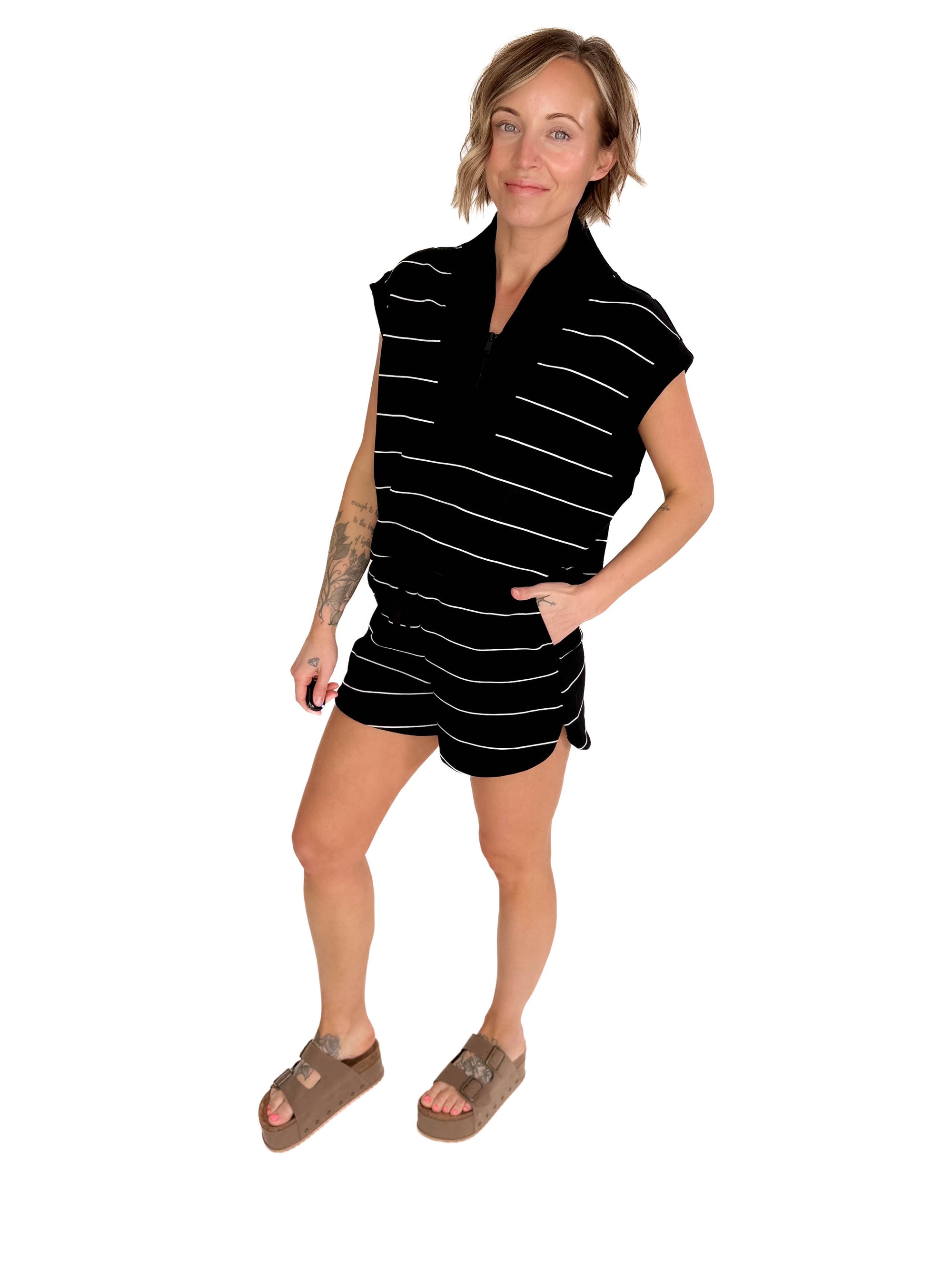 Janelle Scuba Stripe Shorts- BLACK/CREAM