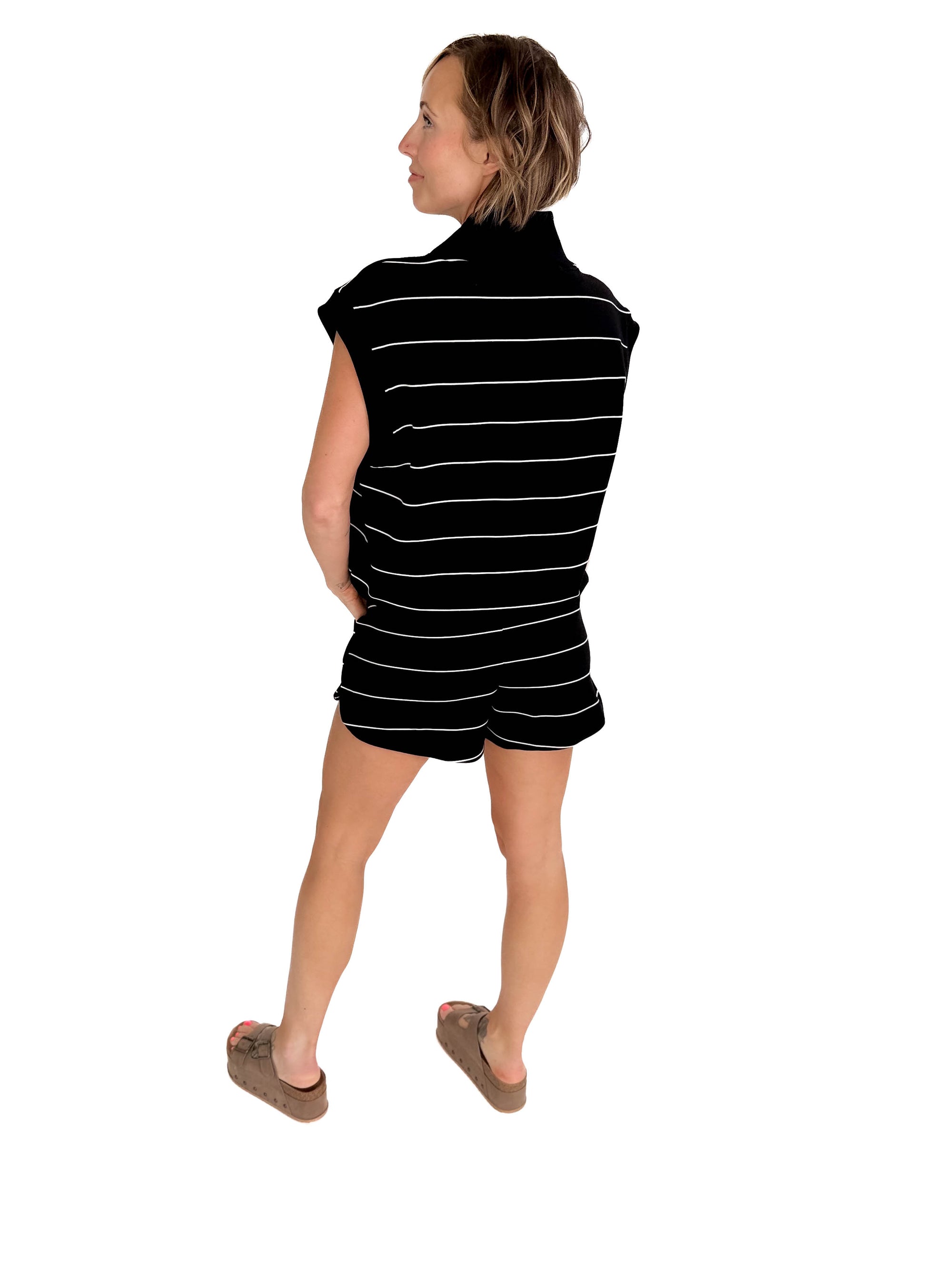 Janelle Scuba Stripe Shorts- BLACK/CREAM