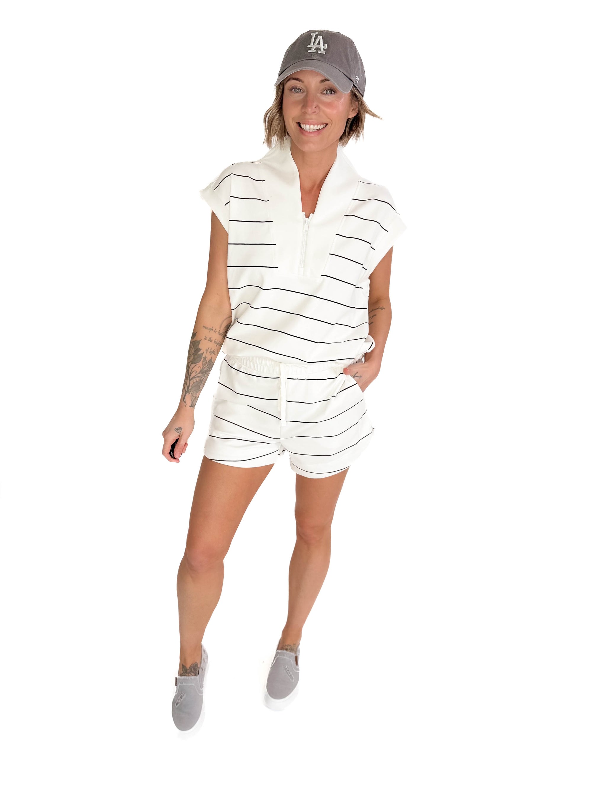 Janelle Scuba Stripe Shorts- CREAM/BLACK