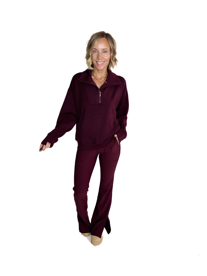 Everett Modal 1/2 Zip Mock Neck Pullover- DARK CHERRY