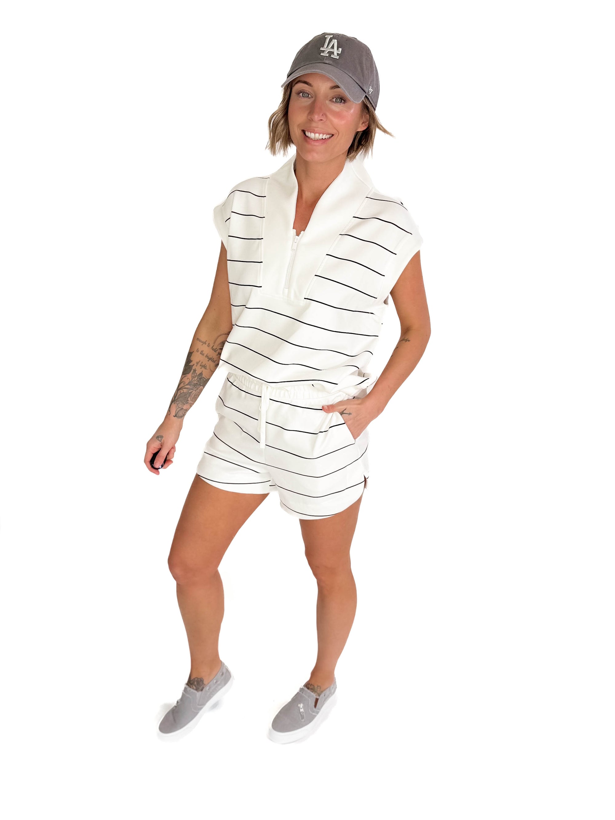 Janelle Scuba Stripe Shorts- CREAM/BLACK
