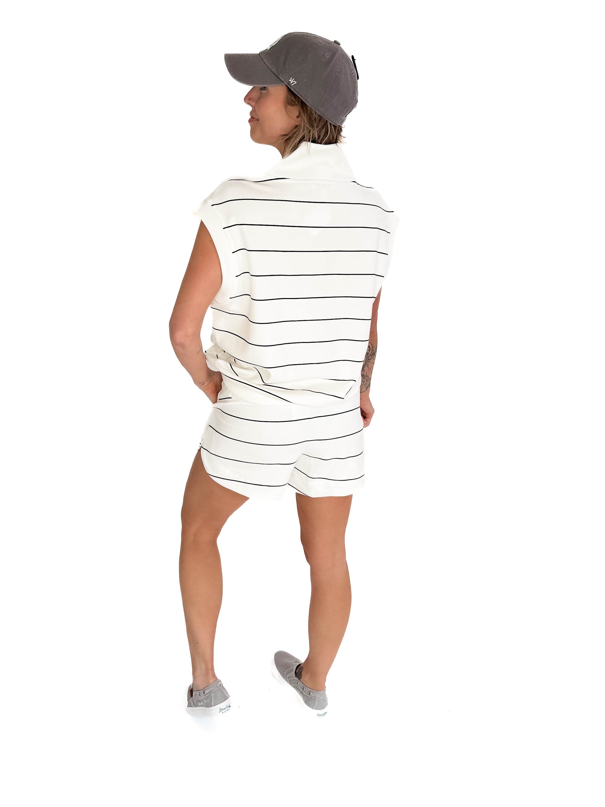 Janelle Scuba Stripe Shorts- CREAM/BLACK