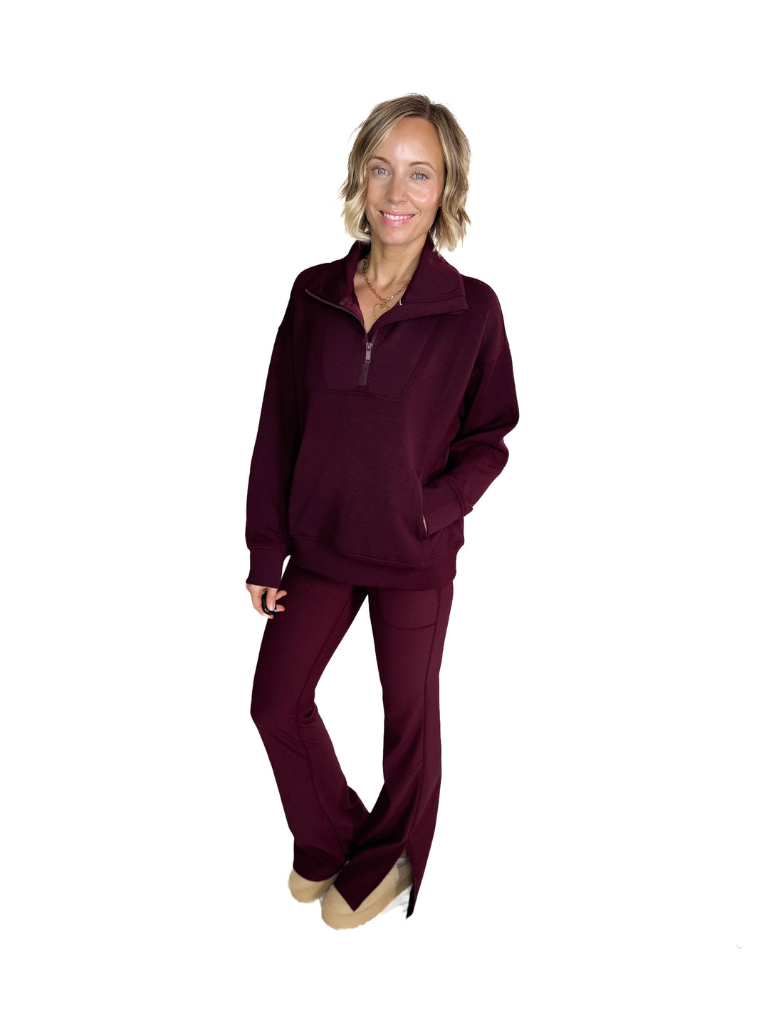 Everett Modal 1/2 Zip Mock Neck Pullover- DARK CHERRY