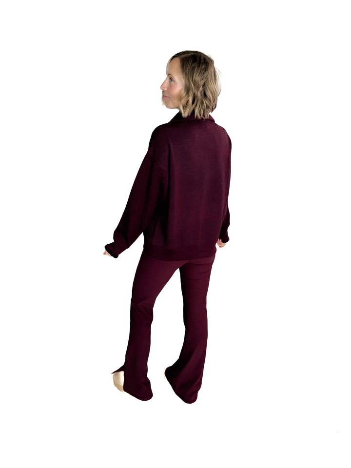 Everett Modal 1/2 Zip Mock Neck Pullover- DARK CHERRY