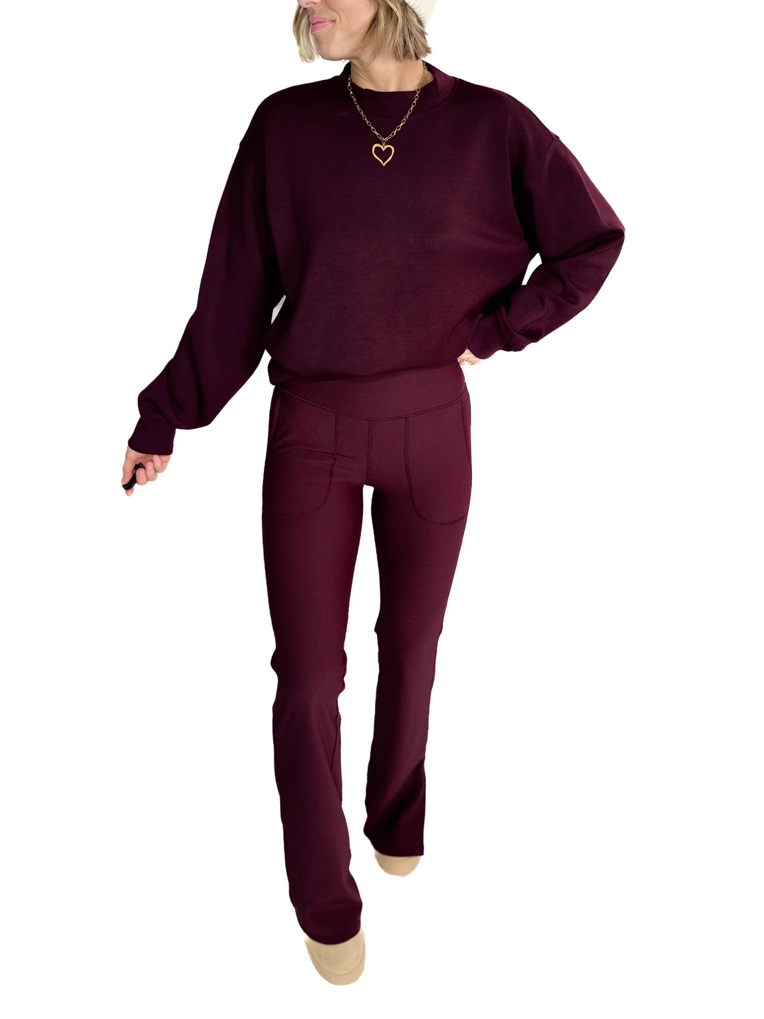 Only The Best Ribbed Flare Legging- DARK CHERRY