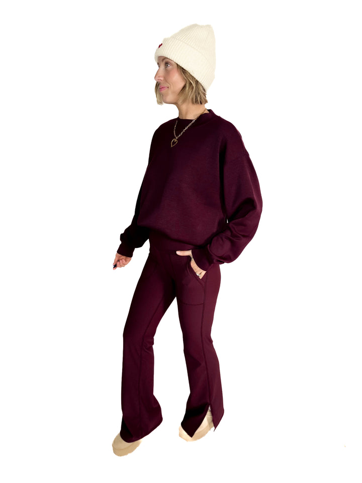 Only The Best Ribbed Flare Legging- DARK CHERRY