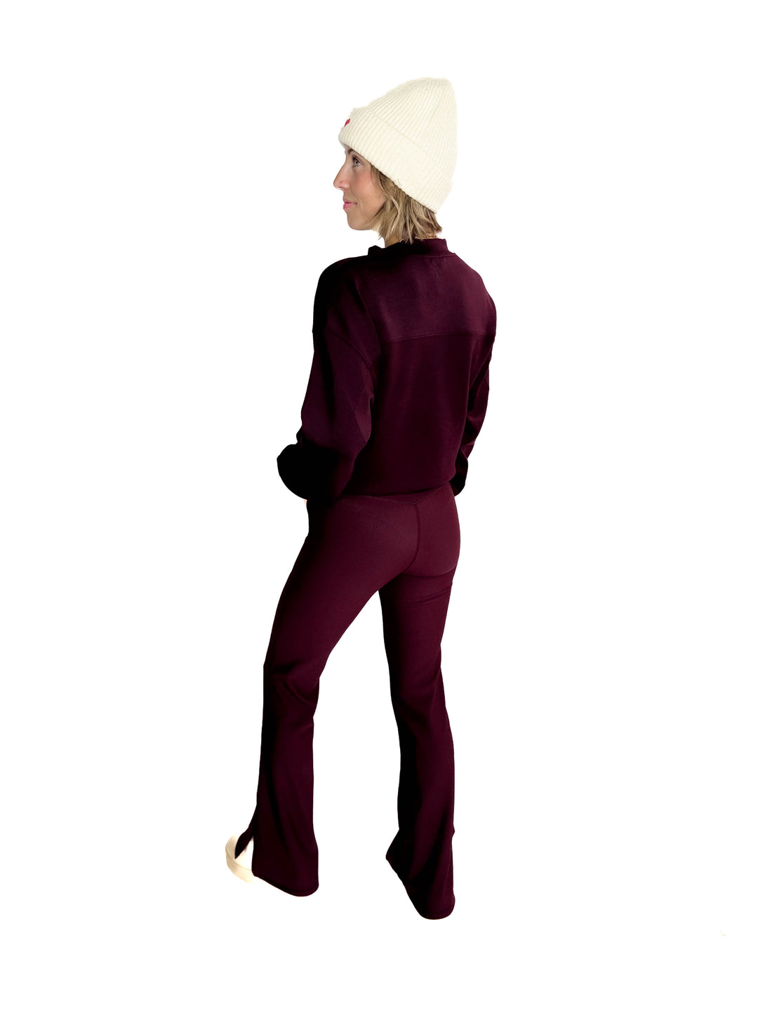 Only The Best Ribbed Flare Legging- DARK CHERRY