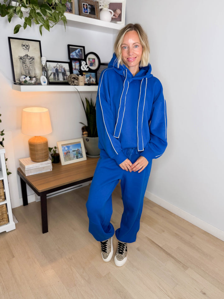 Thistle French Terry Fleece Hoodie- TRUE BLUE/HEATHER GREY