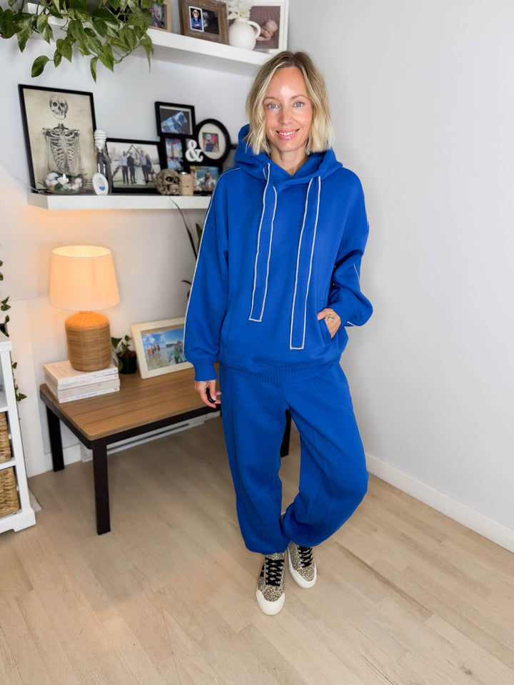 Thistle French Terry Fleece Hoodie- TRUE BLUE/HEATHER GREY
