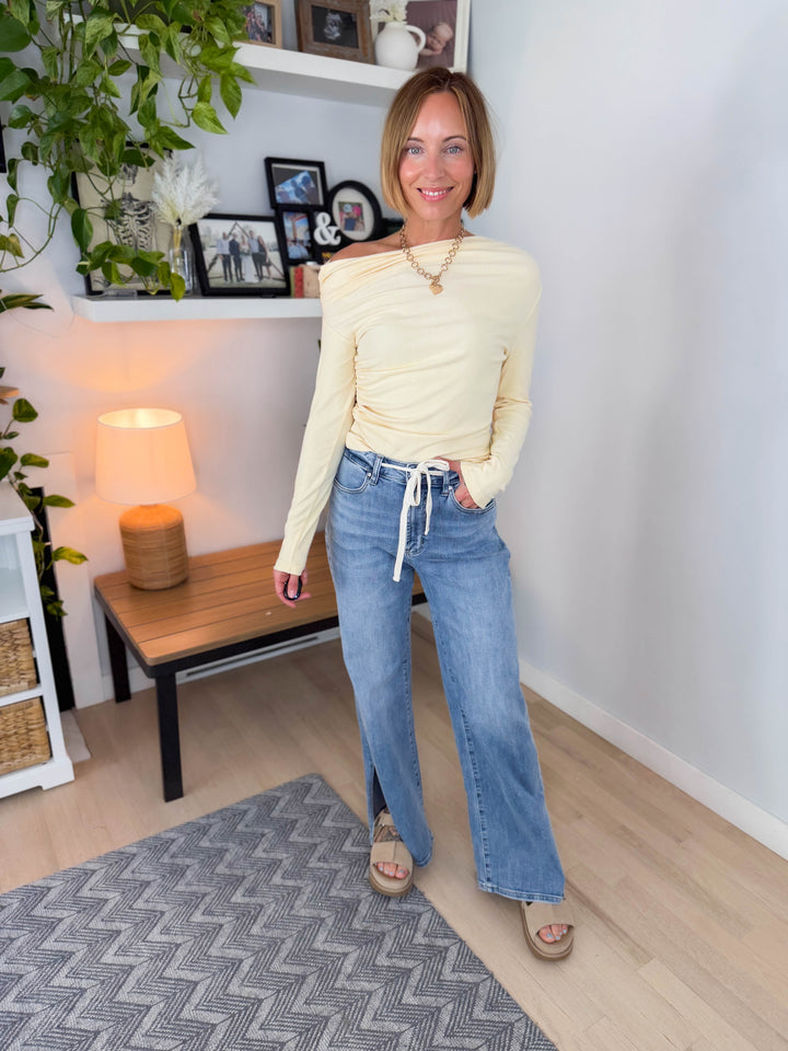 Oprah Jersey Asymmetrical Long Sleeve- BANANA