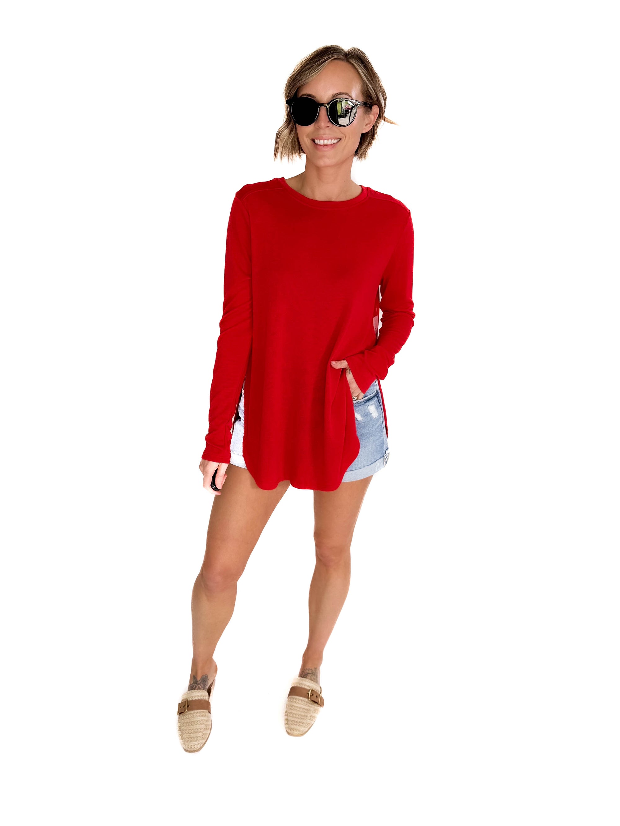 MONO B Madison Long Sleeve Flow Top - GLAZED CHERRY