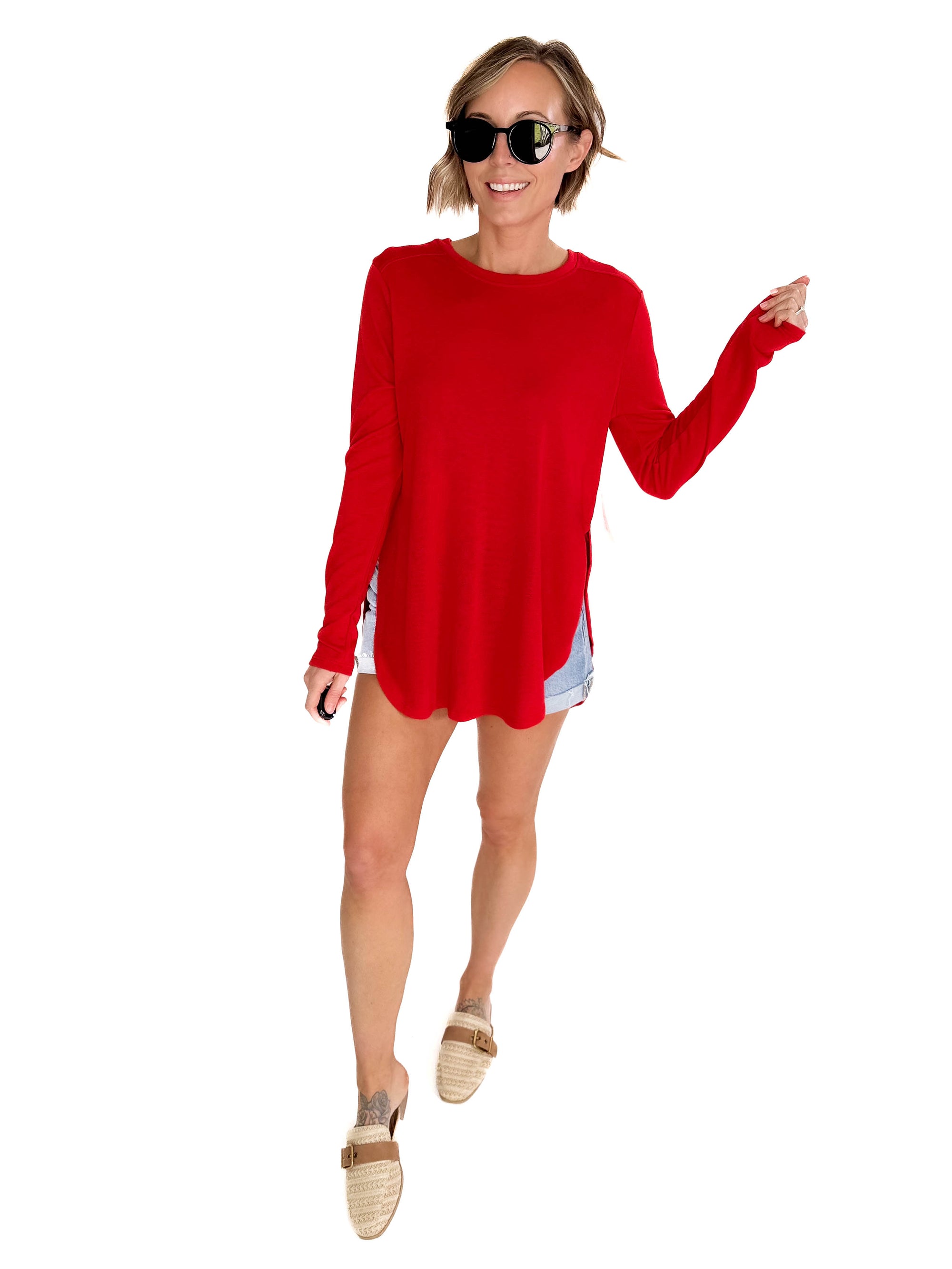 MONO B Madison Long Sleeve Flow Top - GLAZED CHERRY