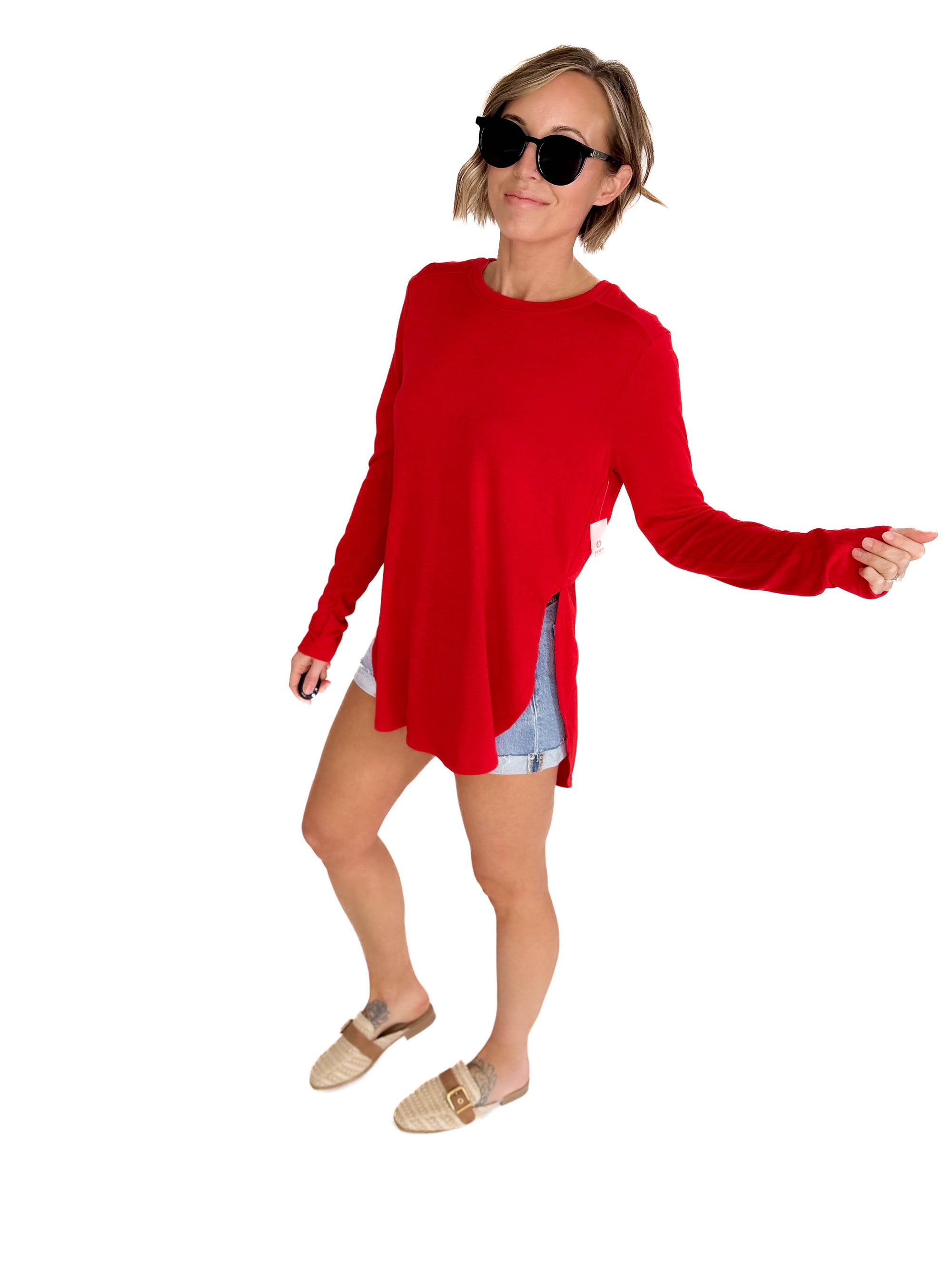 MONO B Madison Long Sleeve Flow Top - GLAZED CHERRY