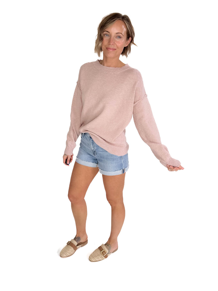Kiera Drop Shoulder Cotton Sweater- DUSTY ROSE-FINAL SALE