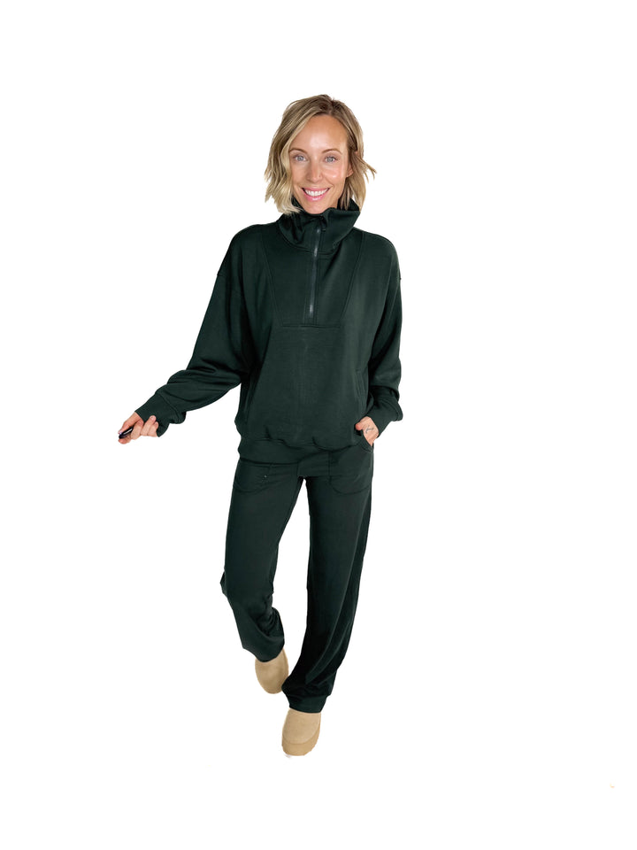 Everett Modal 1/2 Zip Mock Neck Pullover- REGENCY GREEN