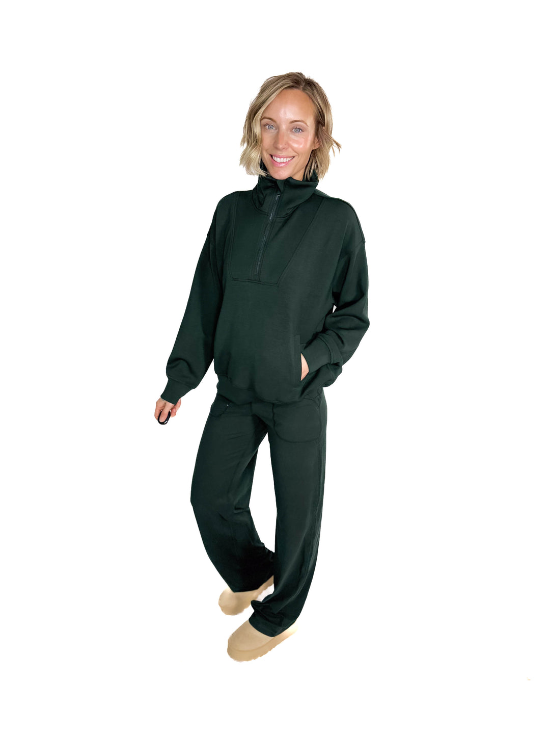 Everett Modal 1/2 Zip Mock Neck Pullover- REGENCY GREEN