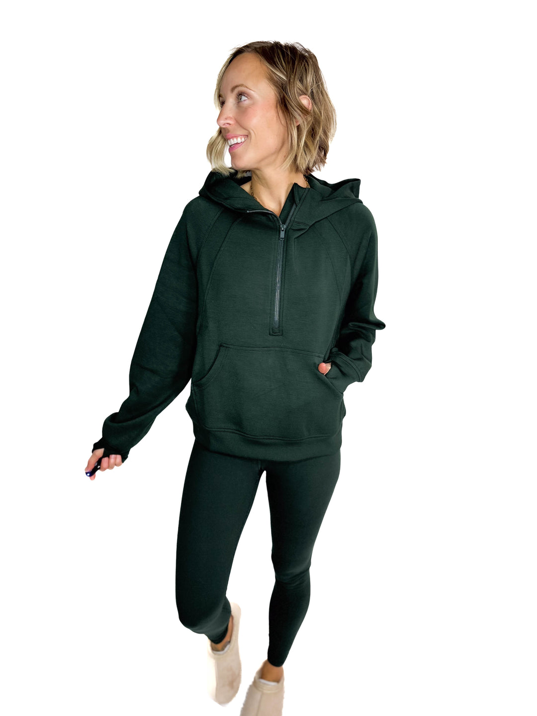 Everett Modal 1/2 Zip Hoodie- REGENCY GREEN