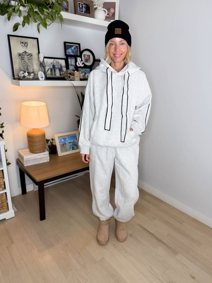 Thistle French Terry Fleece Hoodie- HEATHER GREY/BLACK