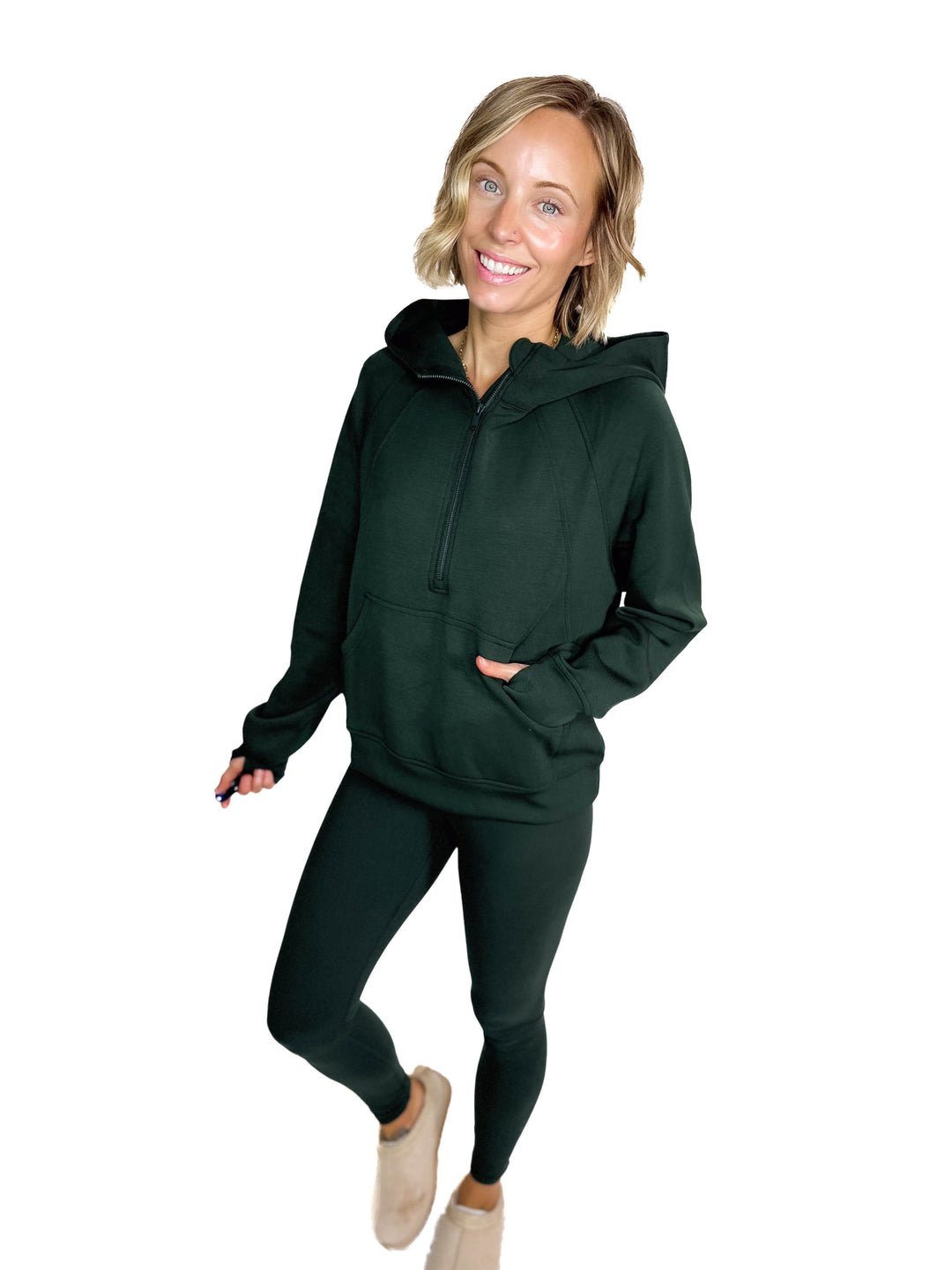 Everett Modal 1/2 Zip Hoodie- REGENCY GREEN
