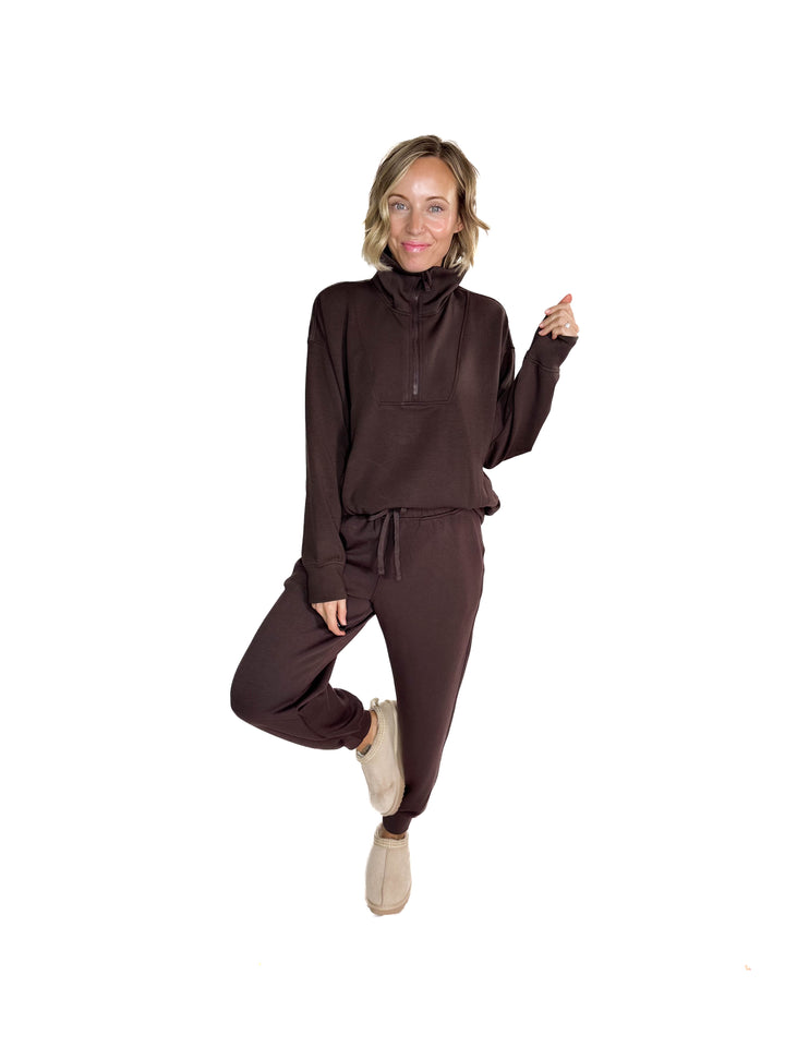 Everett Modal 1/2 Zip Mock Neck Pullover- ESPRESSO