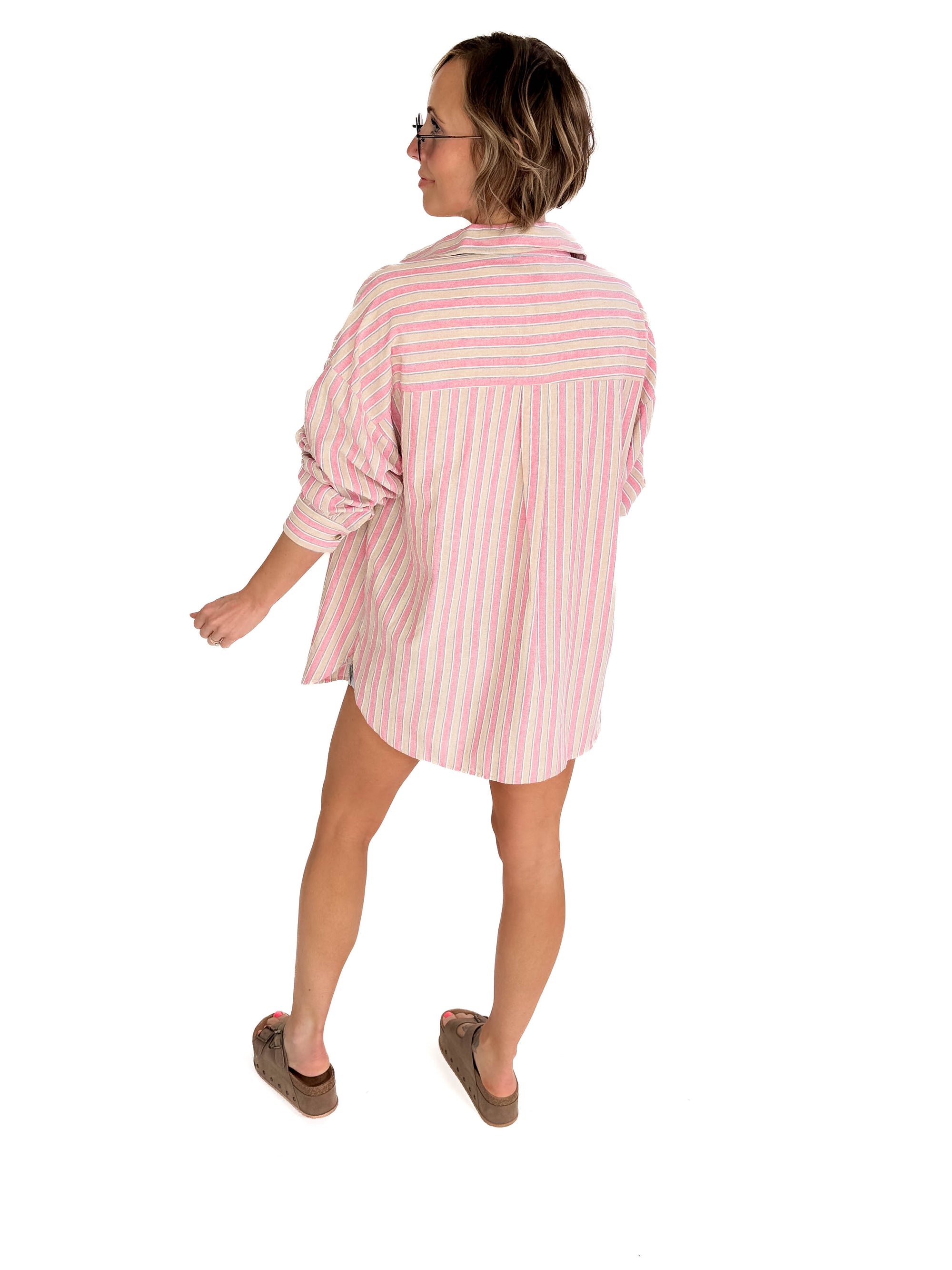 Shona Cotton Blend Button Down- PINK STRIPE