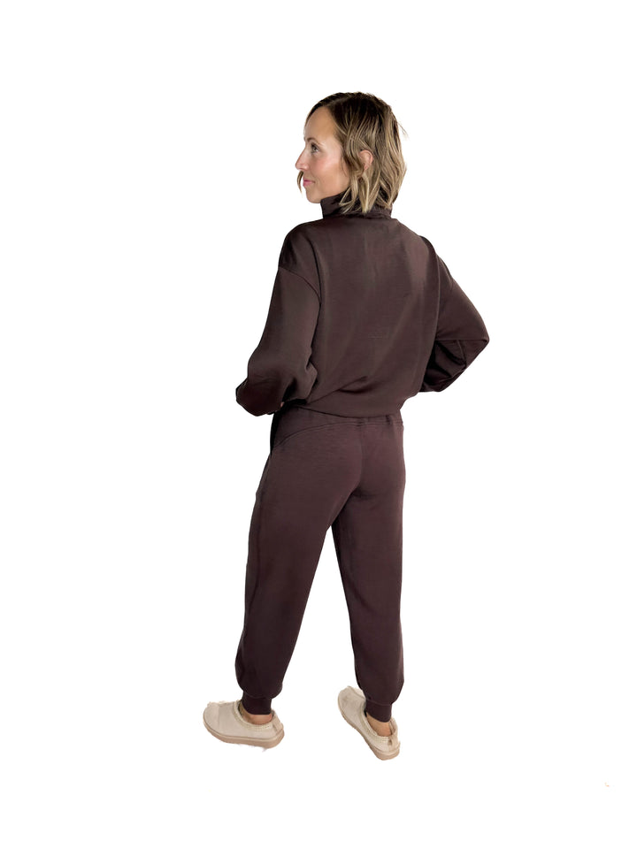 Everett Modal 1/2 Zip Mock Neck Pullover- ESPRESSO