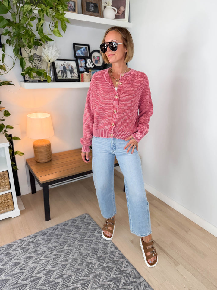 Season Mineral Washed Cardigan- PALE MAUVE