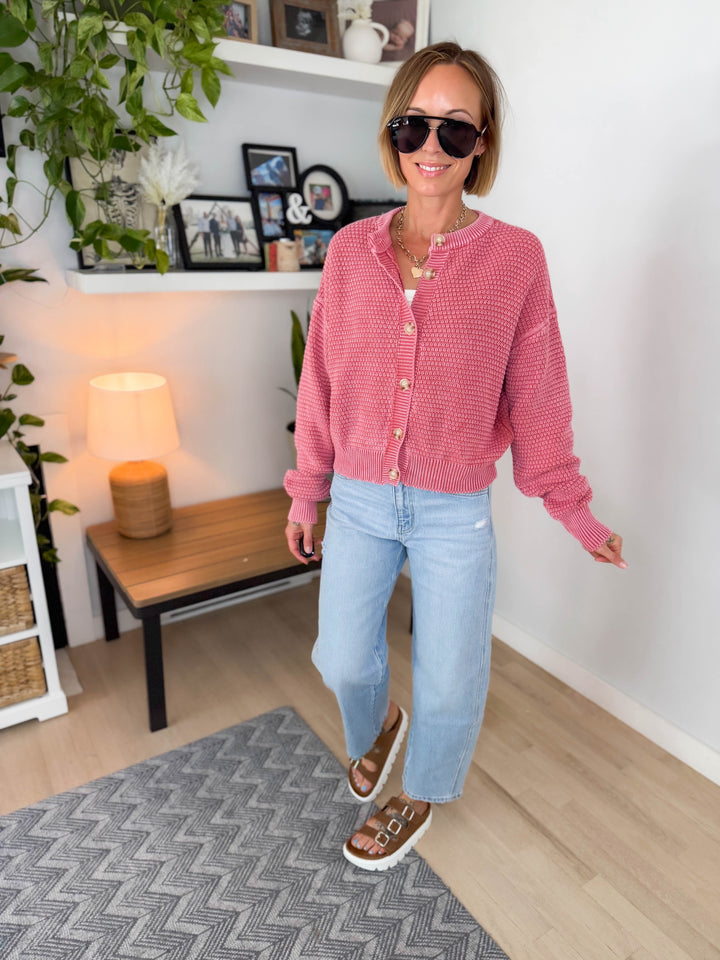 Season Mineral Washed Cardigan- PALE MAUVE
