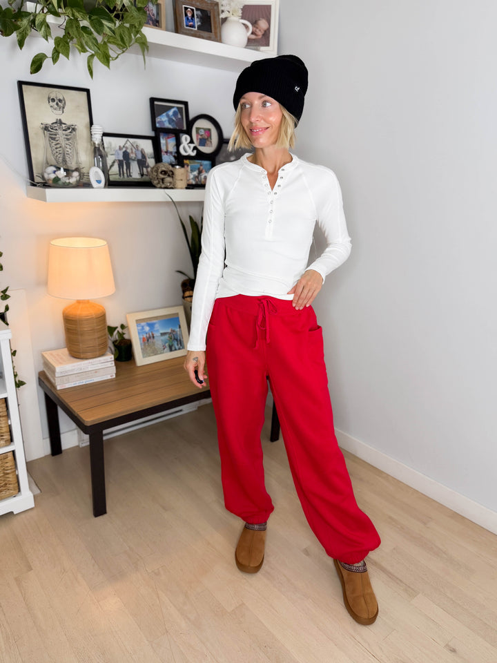 Thistle French Terry Fleece Jogger - TRUE RED