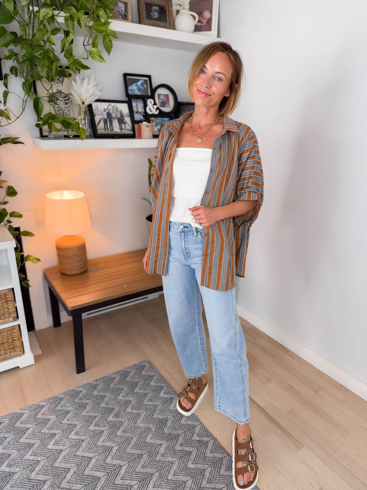 Ganiva Oversized Woven Blouse- CAMEL MULTI