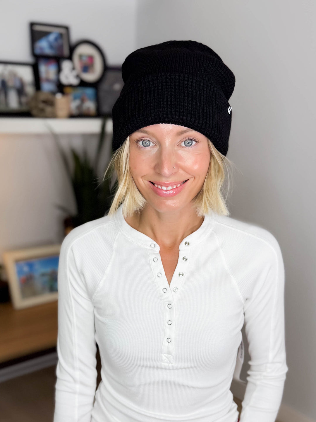 CC Waffle Knit Cuff Beanie- BLACK