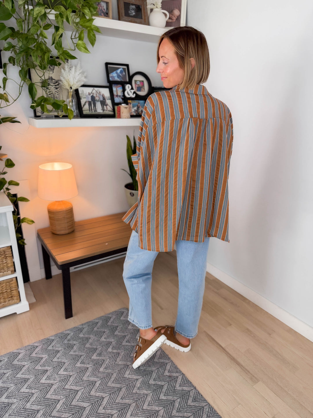 Ganiva Oversized Woven Blouse- CAMEL MULTI