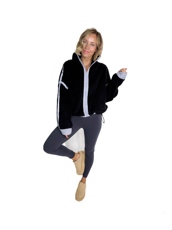 RD STYLE Jill Funnel Neck Sherpa- BLACK