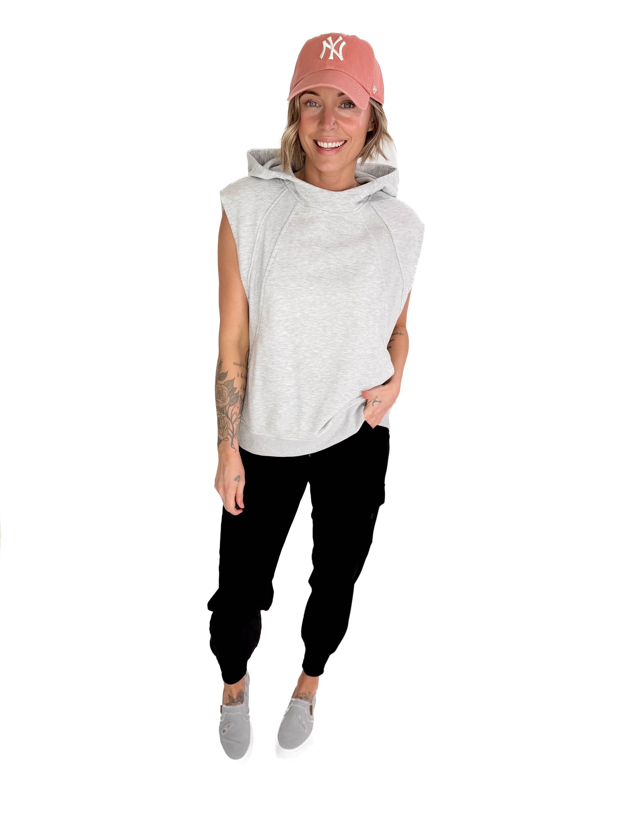 Nani Short Sleeve Hoodie- HEATHER GREY