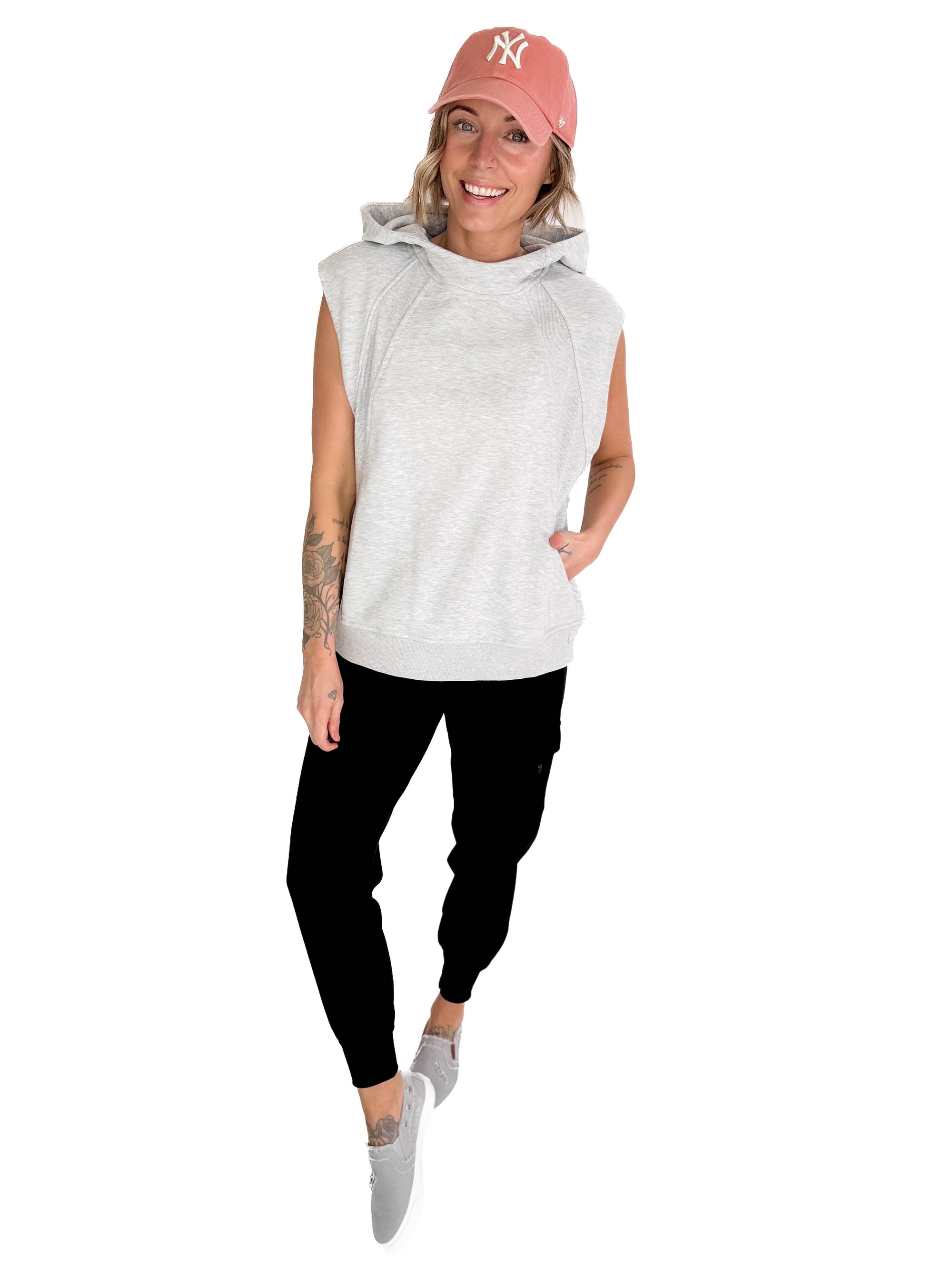 Nani Short Sleeve Hoodie- HEATHER GREY