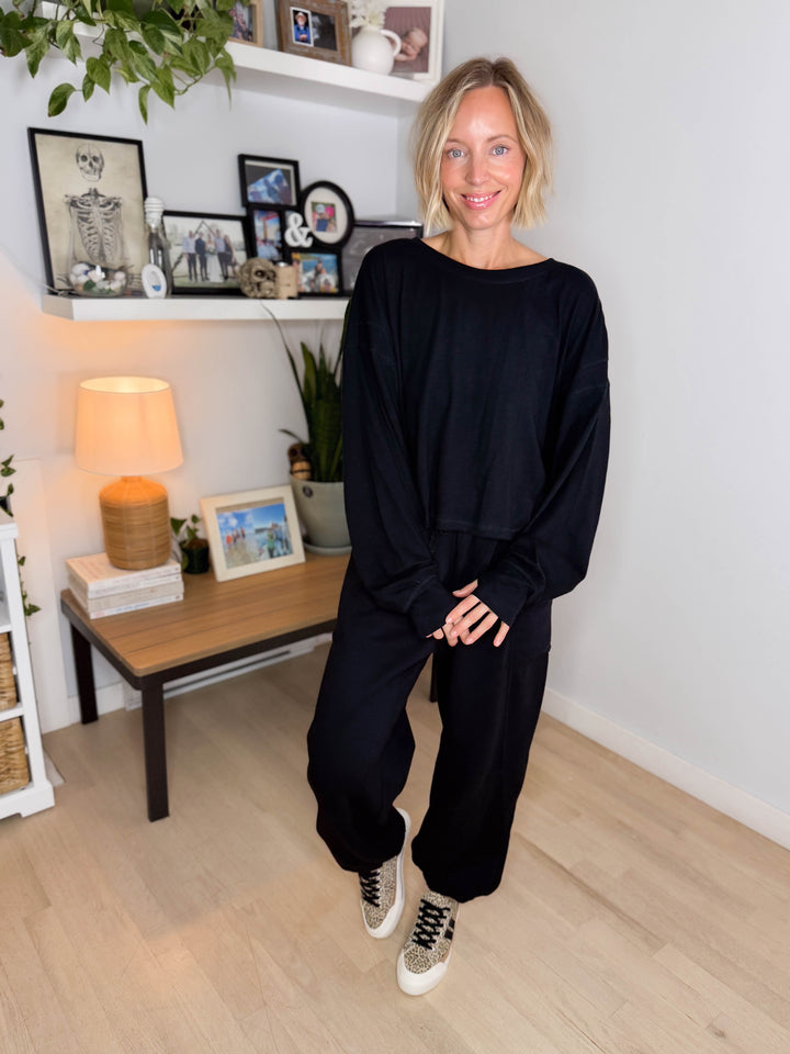 Tilley Cotton Slub Open Back Long Sleeve- BLACK