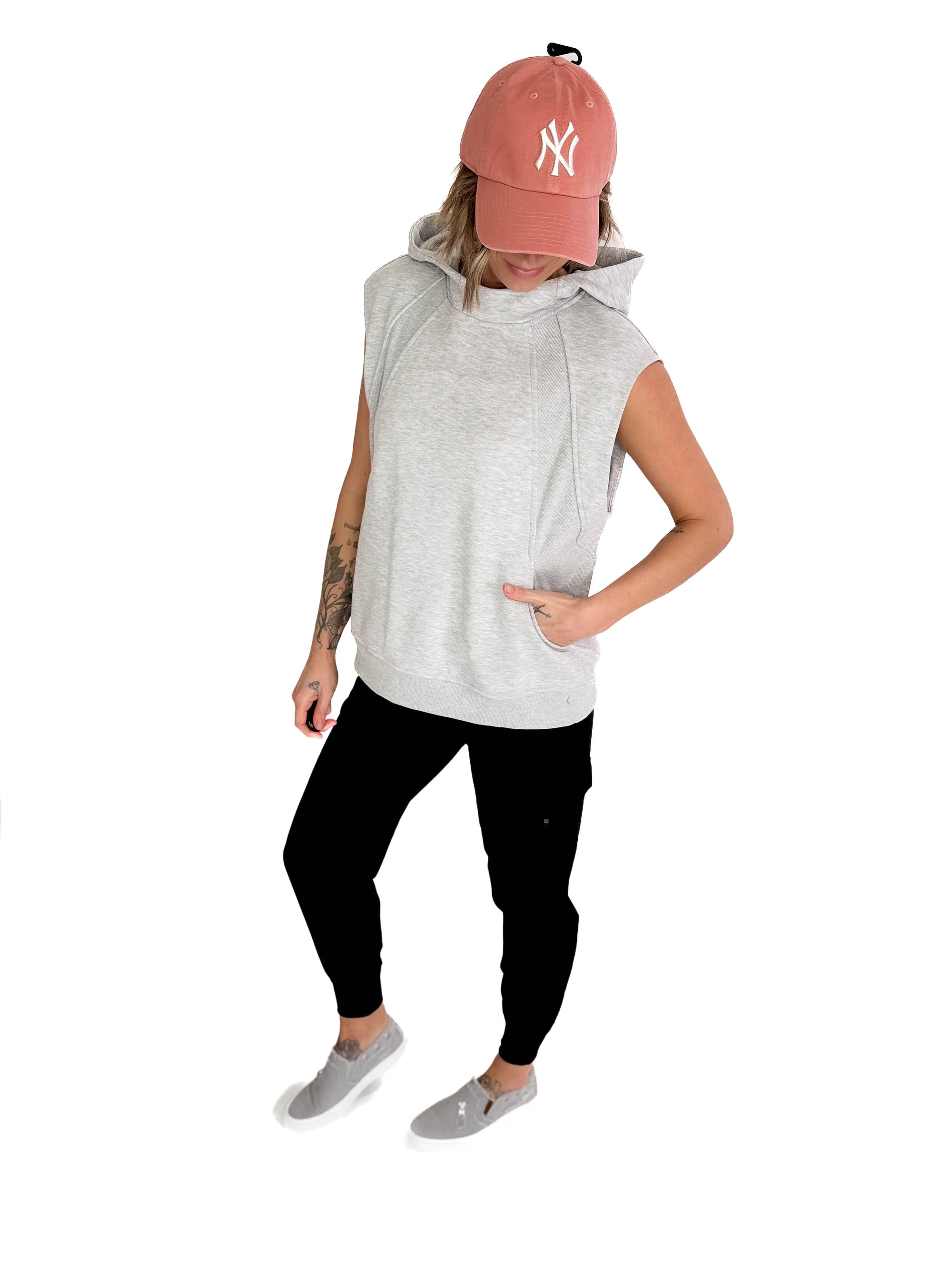Nani Short Sleeve Hoodie- HEATHER GREY
