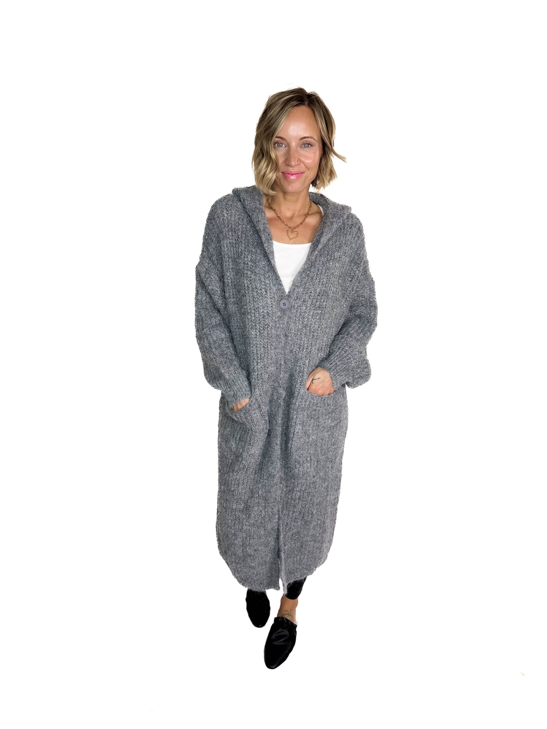 Cabin Cozy Button Up Coatigan- DARK GREY