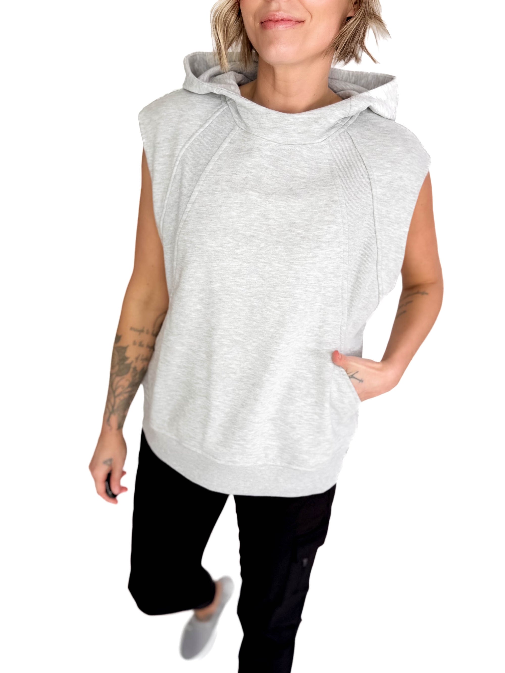 Nani Short Sleeve Hoodie- HEATHER GREY